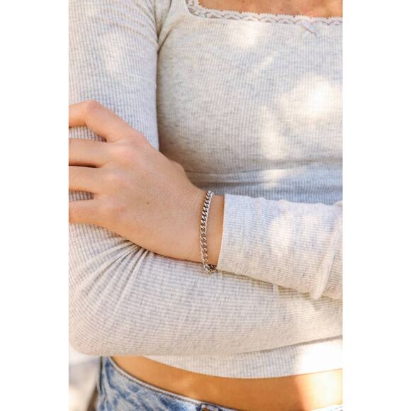 Stainless Steel Diamond Cut Curb Chain Bracelet or Anklet - Picture 3 of 12